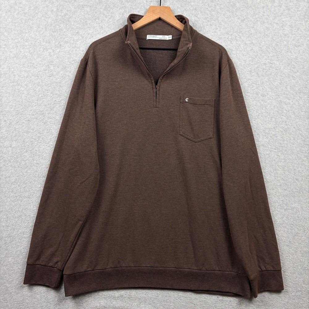 Criquet Players Sweatshirt Mens XXL 2XL Brown Modal Blend Soft Stretchy 1/4 Zip